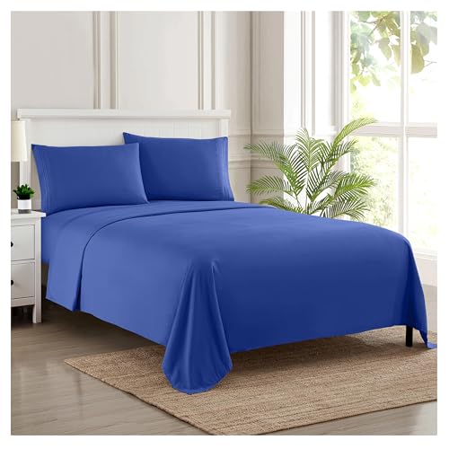 Queen Size Bed Sheets - Breathable Luxury Sheets with Full Elastic & Secure Corner Straps Built In - 1800 Supreme Collection Extra Soft Deep Pocket Bedding Set, Sheet Set, Queen, Royal Blue