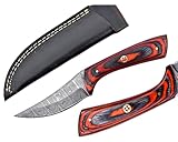 Silver Edge Knives Damascus Steel Hunting Knife Handmade Bushcraft Fixed Blade Skinning Knife with Sheath Camping Knife EDC