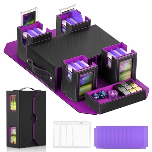 HAIMST Commander Deck Box for MTG, 4-Deck Modular Card Case with Dice Tray Holds 400+ Double-sleeved