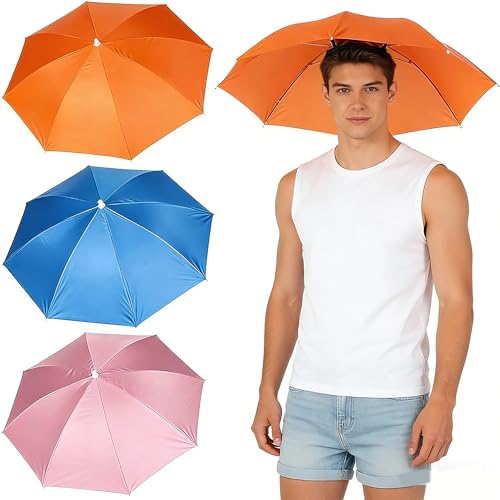 QiiWuic 3 Pcs Umbrella Hat Wide 53cm Diameter Head Umbrella Adult For Fishing Lightweight Hands-Free Coverage With Side Protection Ideal For Rain & Sun Protection Fishing Outdoor Events Camping