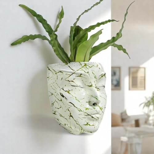 Image of Lady Face Wall Planter | Calm face | Abstract Ceramic Hanging Planter | 17.5 x 13.5 cm | Wall Decoration | Balcony & Living Room Home Decor (Blackstone)