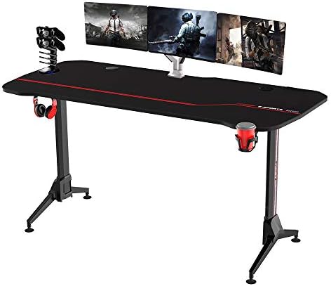 Kinsal 63 inch Gaming Desk Speed Series Computer Desk with Free Large Mouse pad, Racing Style Professional Gamer Game Station with USB Charger Gaming Handle Rack, Cup Holder & Headphone Hook