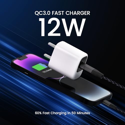 Image of DeperAI 12W Wall Charger USB Adapter, Compatible with iPhone, Samsung, Realme, Xiaomi, HTC and Oppo Mobiles, Fast Charging Adaptor, Supports UFCS, Wrap (White&Black)