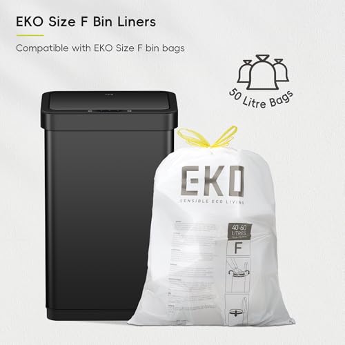 Image of EKO EcoNova 13.2 Gallon / 50L Automatic Sensor Kitchen Trash Can or Recycling Bin, Stainless Steel Touchless Garbage Bin with Soft-Close & Stay-Open Lid, Fingerprint-Resistant, Matte Black