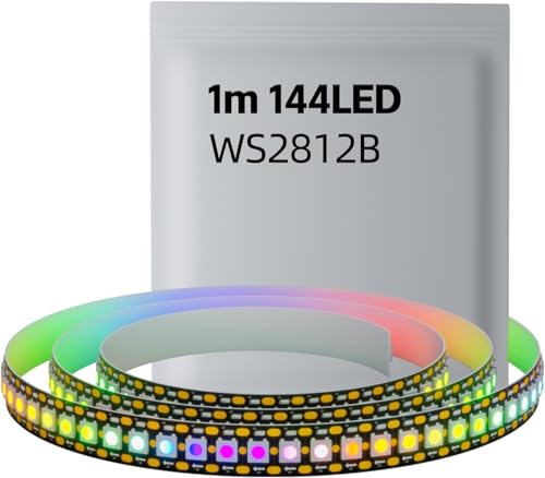 Yeexppz WS2812B Individually addressable 1m 144Leds PCB RGB with IC LED strips for inDoor decoration, Christmas, IP30(1m 144Led Black)