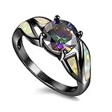 UFOORO Black Rhodium Plated Fire Opal infinity Ring Colorful Cubic Zircon Engagement Rings For women Size 9