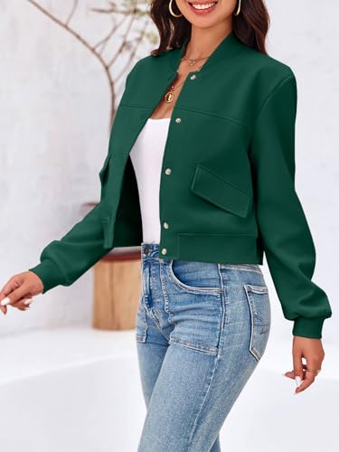 Image of Tankaneo Womens Cropped Bomber Jackets Casual Button Down Long Sleeve Stand Collar Varsity Shacket Coats