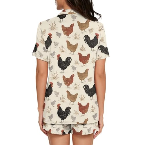 Image of Women's Short Sleeve Sleepwear Button 2 Piece Plus Size Pajamas Casual Soft Stretchy Funny Nightwear with Pockets