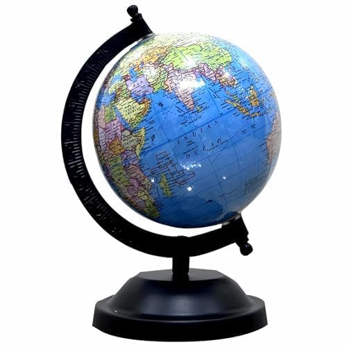 COSMIC GLOBE EXPORTS Educational 5 Inch Political Metal Arc Base STEM Globe with Magnifying Glass for Kids (Blue)