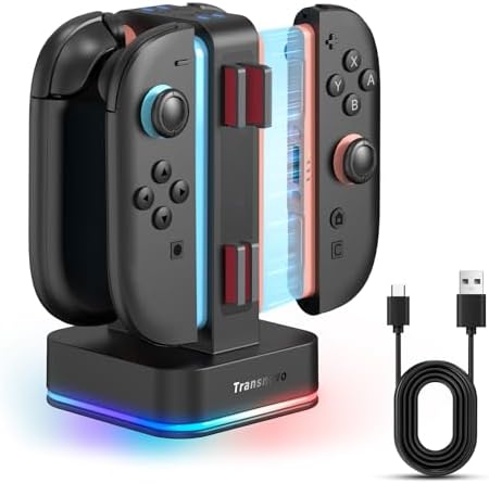 （16:30時点） 【2025新登場】TRANSNOVO Switch 2 ジョイコン用 充電スタンド スイッチ2 4 in 1 急速 同時充電 PSE認証 コントローラードック ゲームカード8枚収納 LEDライト 9つのRGB 省スペース 家族 デスク テレビ台 Type-Cケーブル付き 日本語取扱説明書