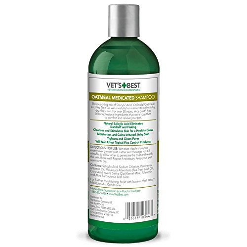 Vet's Best Medicated Oatmeal Shampoo For Dogs | Soothes Dog Dry Skin | Cleans, Moisturizes, And Conditions Skin And Coat | 16 Ounces #TOP1