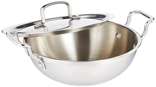 Image of Tosaa Triply Stainless Steel 22 cm Kadai with Lid /Indian Wok|Even Heat Distribution| Consumes Less Oil|Easy to Clean|Gas Stove Compatible - 1600 ml