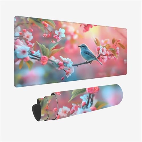 Alfombrilla Ratón XXL Gaming 1000 x 500 x 3mm Grande Alfombrilla Ratón PáJaro Mousepad Flor Diseño con Base de Goma Antideslizante y Bordes Cosidos para Decoracion Escritorio, Regalo Hombre,Model705