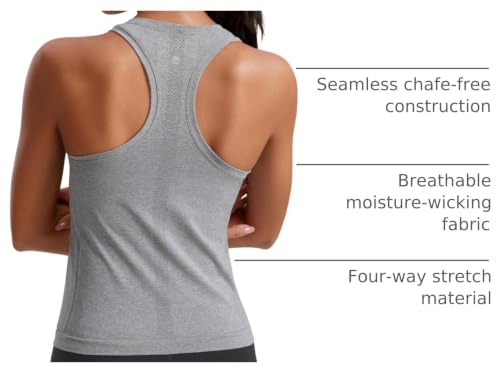 Image of CRZ YOGA Seamless Racerback Tank Waist Length | Training, Chafe-Free, Slim Fit, Crewneck, Mesh Vents, Workout, Sleeveless Tops for Women