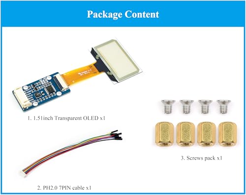 Image of 1.51inch Transparent OLED Compatible with Raspberry Pi 5 /4B /3B+ /3B /A+ /Pi Zero W /Pi Zero 2W, 128 x 64 Resolution, SPI /I2C Interfaces, Embedded Independent Driver Chip, Light Blue Color Display