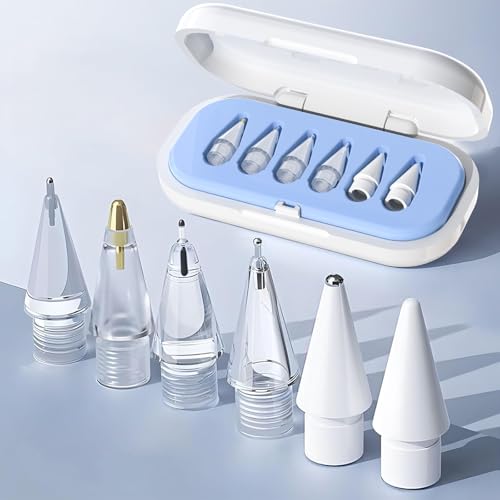 for Apple Pencil Tips Upgraded 6 Pack Replacement Pencil Tips with Case No Wear Out Fine Point Precise Control Metal Pencil Nibs Compatible with Apple Pencil 1st Gen/2nd Gen/USB C/iPad Pro Pencil