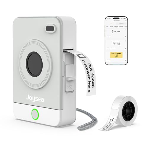 Joysea Máquina etiquetadora con cinta, OP1 Mini impresora de calcomanías para el hogar, etiquetadora térmica Bluetooth con múltiples plantillas para organización de oficina, gris