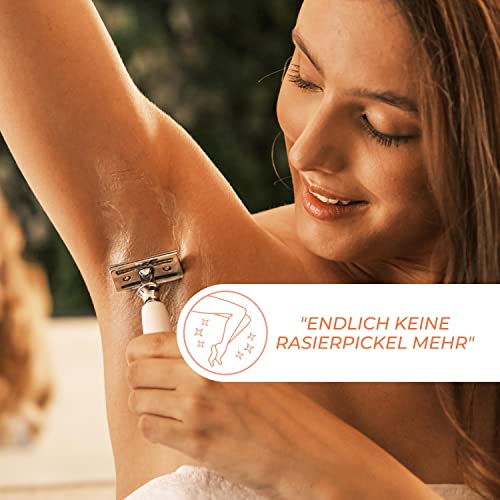 WLDOHO® Rasierhobel aus gehärtetem Edelharz für Damen & Herren inkl. 5 Astra Klingen I Zero Waste Nassrasierer I Sicherheitsrasierer I Rasierer mit Griff in Weiß geschlossener Kamm | YVU - Image 5