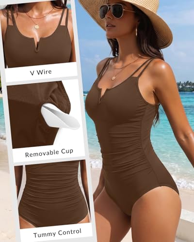 Image of Yonique Womens One Piece Swimsuit Tummy Control - Slimming Bathing Suit V Wired Full Coverage 2026 Swimwear