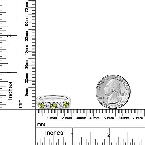 Gem Stone King 925 Sterling Silver Green Peridot and White Moissanite 5-Stone Wedding Anniversary Band Ring For Women (0.94 Cttw, Gemstone August Birthstone, Available In Size 5, 6, 7, 8, 9)3