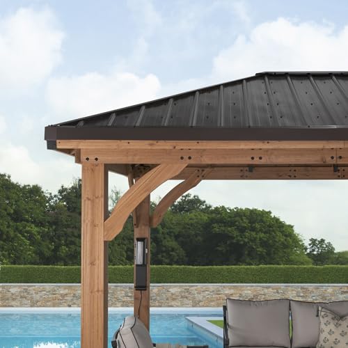 Backyard Discovery Barrington 10' x 10' Cedar Wood Outdoor Gazebo Pavilion with Hardtop Galvanized Steel Hip Roof, Snow Support, Wind Resistance, PowerPort, Shade for Garden, Patio, Deck, Entertaining - image 7
