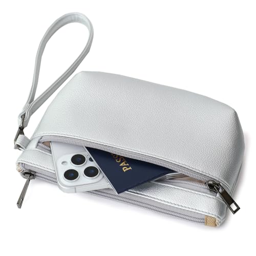 Image of Small Wristlet Wallets for Women, Zip Clutch Bag with Wristlet Pouch, 3-Zipper Original Design