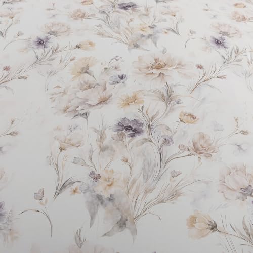Image of Vintage Brown Floral Percale Sheets Queen Size, Deep Pocket, 4Pcs | 100% Cotton White Sheet Set, Patterned Farmhouse Bed Sheets, French Country Bedding, Warm Sand Flower, Botanical, Soft Crisp