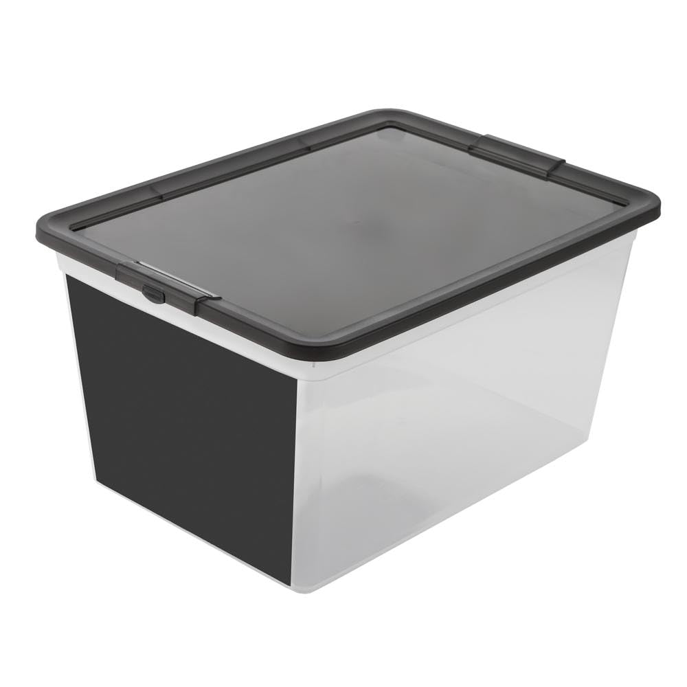 Muddy Hands 15L Clear Plastic Storage Box with Black Lid & Writable Blackboard Panel – Stackable Storage Container for Home, Classroom, Office & Kids’ Room Organisation