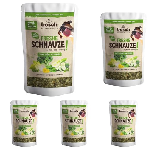 Bosch Freshe Schnauze - Knackig grünes Ackergemüse 1 x 200 g | Topping für Hundefutter | Für Trockenfutter und Nassfutter geeignet | mit frischer Zucchini, Spinat, Brokkoli, Fenchel & Chicorée