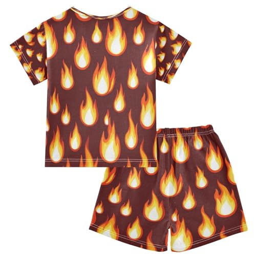 Pajama Sets Short Sleeve Flame Design Repeat Pattern Soft Cotton Summer Sleepwear 2 Piece PJS Size 5-14T2
