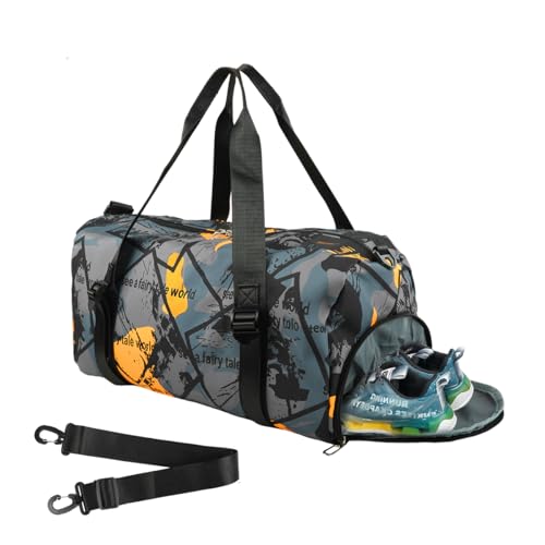 Image of GUSTAVE Duffle Bags for Men Travel Luggage Bag with Removable Shoulder Strap, Waterproof Dry Pouch & Shoe Compartment, Fashion Stained Print Oxford Cloth Gym Bag Duffle Bag, 50x22x24cm
