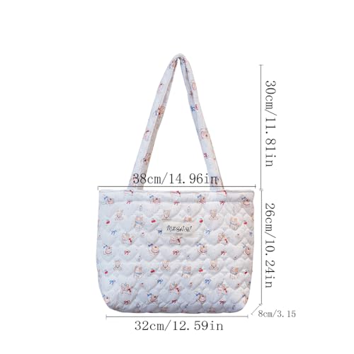 Image of Floral Quilted Cotton Shoulder Bag for Women Daily Use Medium Size Handbag Large Capacity Thickened Design Tote
