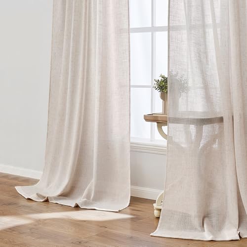 MIULEE 96-Inch Natural Linen Curtains - 2 Panels, Pinch Pleated Light Filtering Drapes for Bedroom and Living Room, Cream Ivory