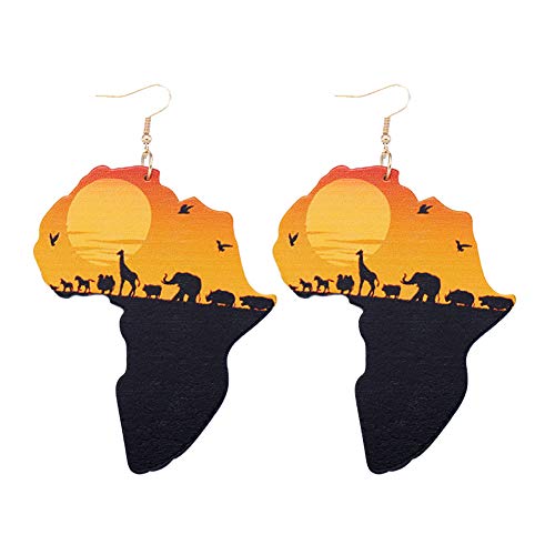 1 Paar Frauen Afrikanischer Karte Ohrringe Natürliches Holz African Eco Tier Gemaltes Muster, Anhänger, Ohrringe Geschenke Cover