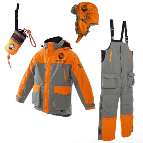 Nordic Legend Aurora Series Ice Fishing Suit with floatation, Insulated Waterproof Bibs and Jacket for Ice Fishing, Floating Throw Bag(Size: XX-Large)
