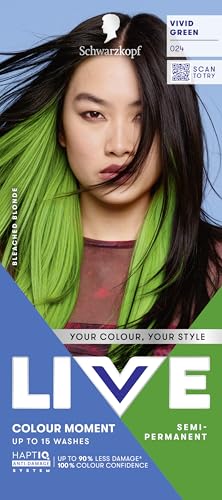 Schwarzkopf LIVE Colour Moment 024 Vivid Green, with HaptiQ Anti-Damage System, Semi-Permanent Green Hair Dye, Up to 15 Washes