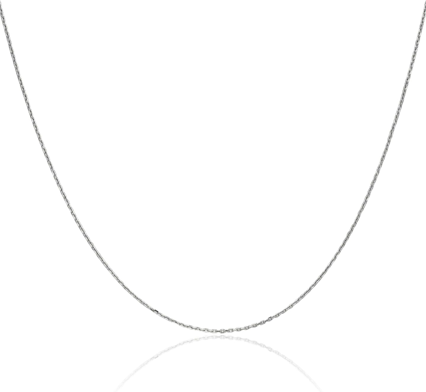 IceCarats 10K Solid White Gold Round 0.8mm Dainty Cable Chain Necklace Diamond Cut