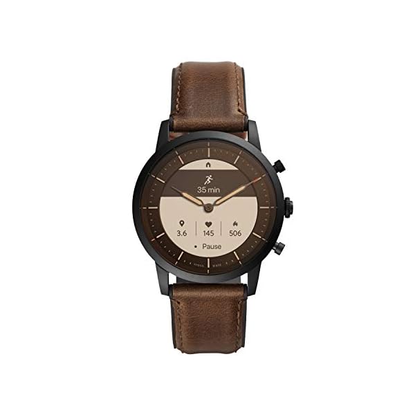 Fossil Men's 42mm Collider Stainless Steel and Leather Hybrid HR Smart Watch, Color: Black, Brown (Model: FTW7008)