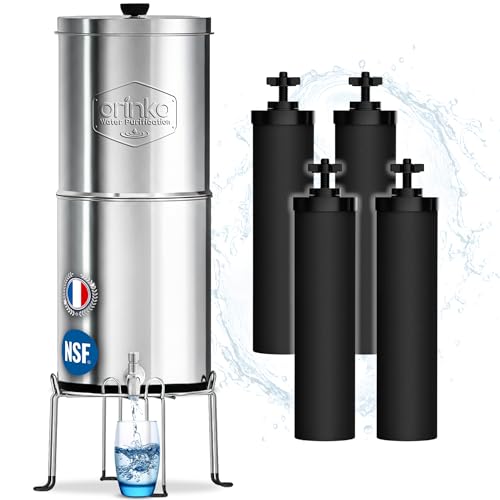 ORINKO Filtre à Eau par Gravité 8,5 L avec 4 Cartouches, Purificateur d'Eau avec Charbon Actif, Fontaine Filtrante pour Eau du Robinet, Eau de Pluie et Plus, Filtration Avancée