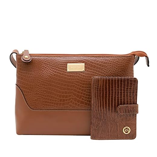 Kit Bolsa Transversal e Carteira Couro Legítimo Lezard Mariart 2194+237 (Havana)