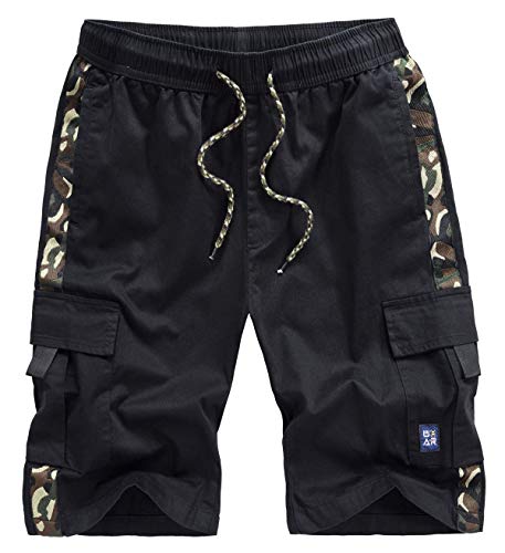 VtuAOL Men's Casual Cargo Shorts Elastic Waist Relaxed Fit Shorts with Drawstring Black Asian 7XL/US 40