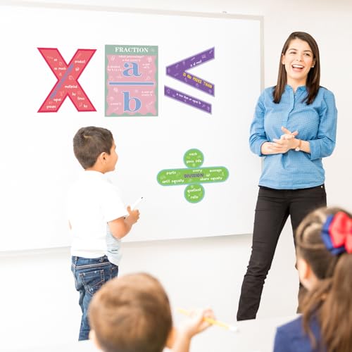 Image of Geyoga 15 Pcs Educational Math Posters Set for Elementary Mathematics Classroom Symbol Addition Subtraction Multiplication Division Fractions, Percentages Back to School for Ages 3-10(Rainbow)