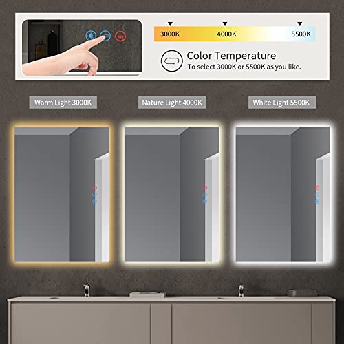 Homedex 48”X 32” Backlit Bathroom Mirror Led Vanity Mirror With 3 Colors Light, Dimmable Touch Switch Control, Anti-Fog Wall Mounted Makeup Mirror For Wall (Horizontal/Vertical) #TOP4