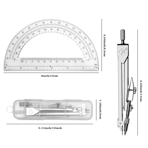 Tdfronien Conjunto de matemática de geometria para estudantes, bússola de desenho e braço oscilante