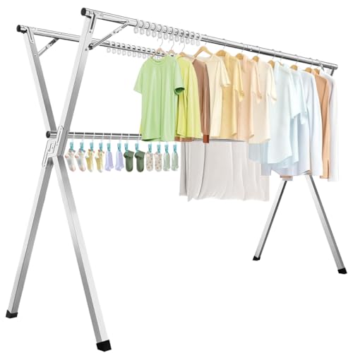 La Mejor Recopilación de secadoras de ropa los más recomendados. 49 RONSXY 1.6 M Tendedero Plegable de Ropa con 30 Ganchos y 12 Pinzas, Tendedero de Ropa de Acero Inoxidable Retráctil y Plegable para Interior y Exterior, Secador con Tubería...