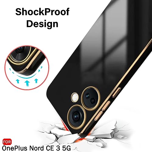 Image of TheGiftKart Luxurious Golden-Plated Back Cover Case for OnePlus Nord CE 3 5G | Raised Lips for Camera & Screen Protection | Shockproof Design | Stylish Cover for OnePlus Nord CE3 (TPU, Black)