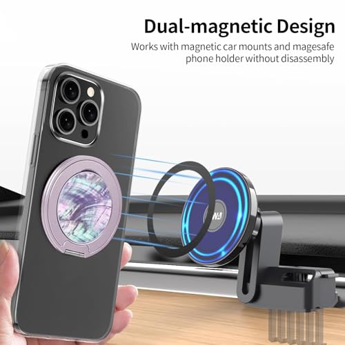 Magnetic Phone Ring Grip,Ultra Thin Phone Kickstand with Finger Loop Strap, Lightweight Phone Ring Holder for Mag Safe iPhone 16/15/14/13/12 Series (Purple Shell)