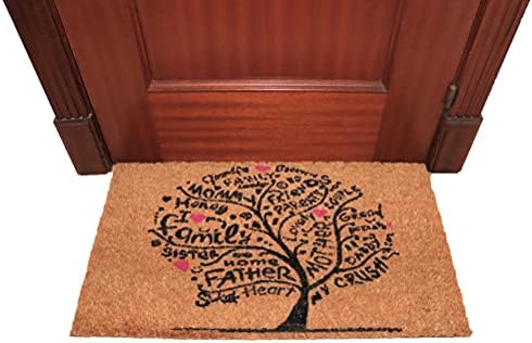 LUA VIKA Coir door mat, inside and outside door mats, welcome mat, indoor and outdoor doormats, front doormat, non slip with PVC backing, entrance door mat, heavy duty coir door mat, 40x70 (Tree)