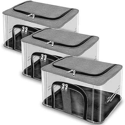 KR STORE Nylon 33 L PVC Transparent Moisture Proof Storage box for Clothes Under Bed Closet Wardrobe Organizer Bag for Clothes with Carry Handle - (Grey, 44 x 31 x 24 cm)