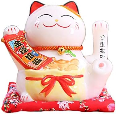 Chinese Feng Shui White Lucky Waving Cat Figure With Moving Arm Maneki Neko Waving Fortune Cat L16*W14*H16cm, E